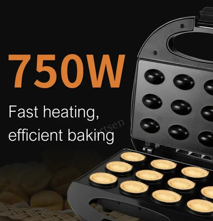 750W Electric Walnut Cake Waffle Maker 12 Holes Nut Plates Cooking Kitchen Appliances Breakfast Machine Non-stick Iron Pan