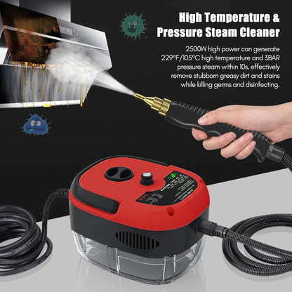 2500W Portable Handheld Steam Cleaner High Temperature Pressurized Steam Cleaning Machine with Brush Heads for Furniture Car