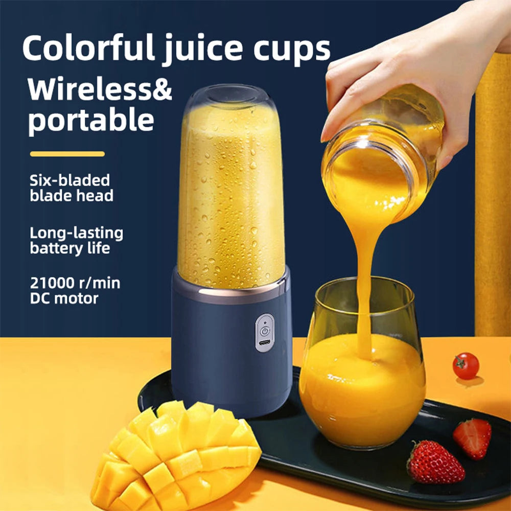 Portable Small Electric Juice Cup Stainless Steel Blade Double Cup Juice Fruit Food Automatic Smoothie Blender Kitchen Tool