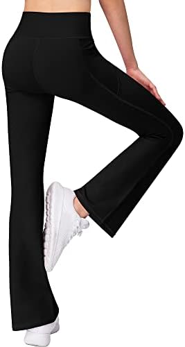 AENLLEY Girl Yoga Flare Wide Leg Tummy Control Stretchy Pants with Pockets