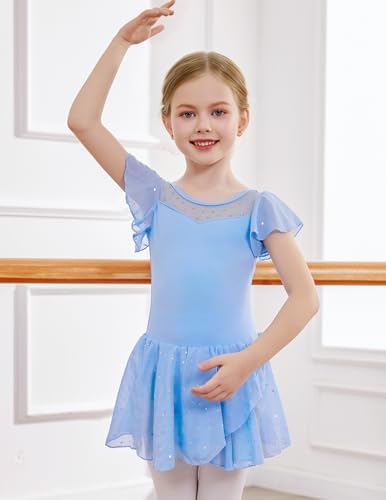 Zaclotre Girls Sparkle Ruffle Sleeve Ballet Leotard