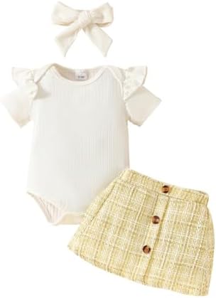 Perfect Toddler Girl Summer Outfit Set Ruffle Romper Bodysuit Skirt