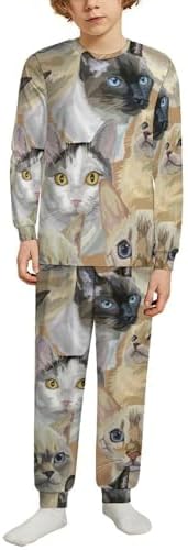 Kids Thermal Set Cats Face Pajamas for Boys Girls