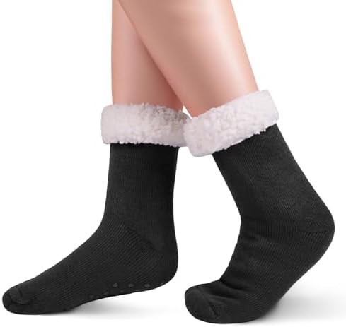 KFUBUO Kids Fleece Slipper Socks with Non-Skid Soles