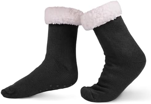 KFUBUO Kids Fleece Slipper Socks with Non-Skid Soles