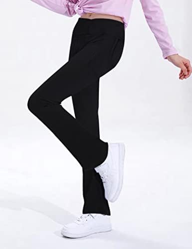 Girls High-Waisted Cross-Flare Leggings with 4-Way Stretch fabric Pockets Black