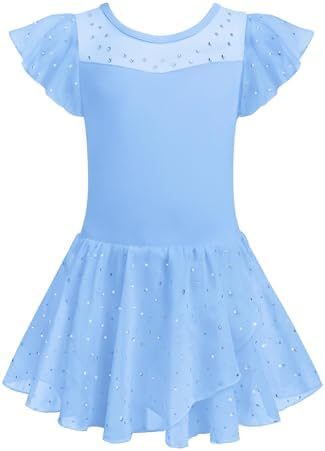 Zaclotre Girls Sparkle Ruffle Sleeve Ballet Leotard