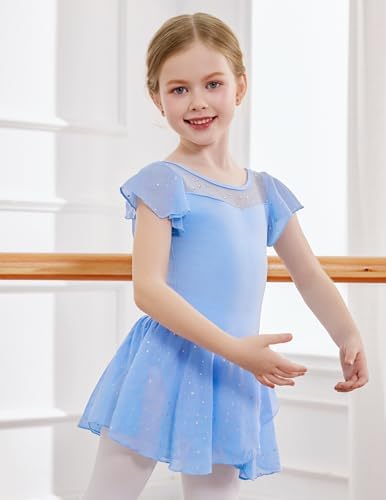 Zaclotre Girls Sparkle Ruffle Sleeve Ballet Leotard