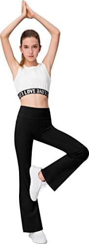 AENLLEY Girl Yoga Flare Wide Leg Tummy Control Stretchy Pants with Pockets