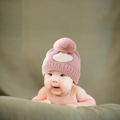 Surakey Baby Knitted Hat with Pompom Winter Beanie for Newborns