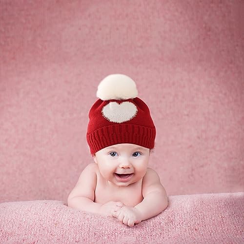 Surakey Baby Knitted Hat with Pompom Winter Beanie for Newborns