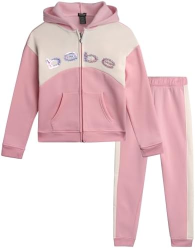 Bebe Girls Jogger Set - Cute Sequin Fleece with Hoodie and Pants