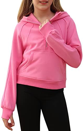 Girls Half Zip Zipped Collar Cropped Fleece Hoodies
