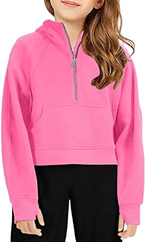 Girls Half Zip Zipped Collar Cropped Fleece Hoodies