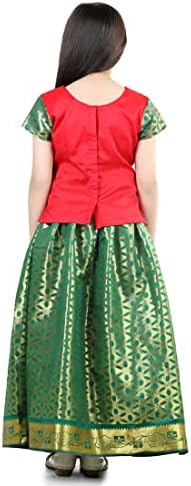 BownBee Baby Girls Pavda Pattu Lehenga Choli Half Sleeve Dress