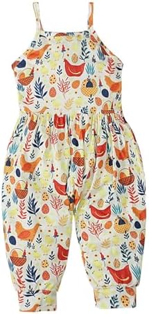 Girls Easter Cute Chicken Bunny Print Bodysuit Jumpsuit