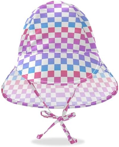 Adjustable Gradient Red Blue Checkered Toddler Kids Hat