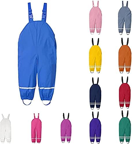 Toddler Waterproof Rain Pants with Suspenders for Boys Girls