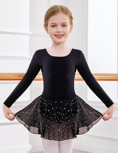 Arshiner Girls Ballet Leotard with Criss-Cross Back and Shiny Skirt Dress