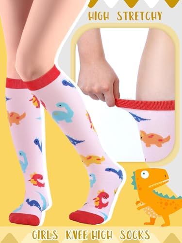 Fourluoo Dinosaur Socks for Kids 3-12 Years