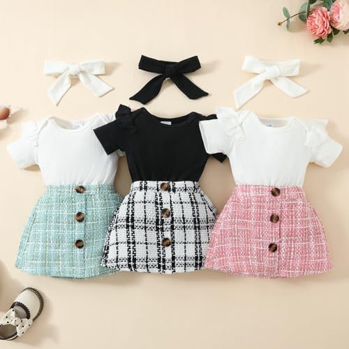 Perfect Toddler Girl Summer Outfit Set Ruffle Romper Bodysuit Skirt