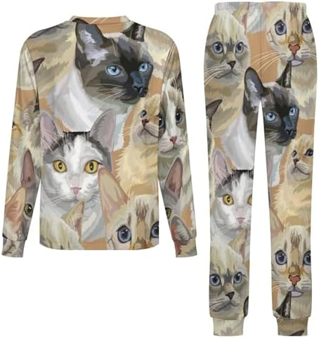 Kids Thermal Set Cats Face Pajamas for Boys Girls