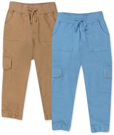 HonestBaby 2-Pack Organic Cotton Cargo Pants for Babies Soft Roomy Fit