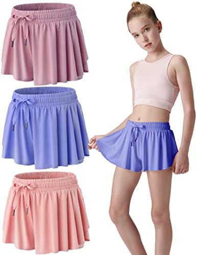 3-Piece Girls Flowy Spandex Shorts for Fitness and Activity