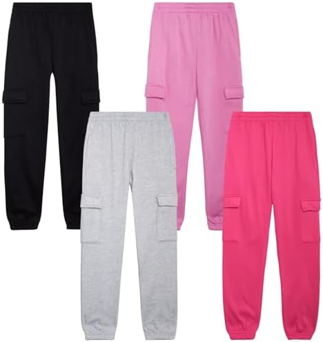 Real Love Girls Fleece Cargo Joggers 4-Pack for Active Girls