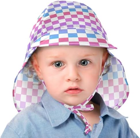Adjustable Gradient Red Blue Checkered Toddler Kids Hat