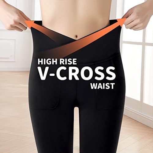 Girls High-Waisted Cross-Flare Leggings with 4-Way Stretch fabric Pockets Black