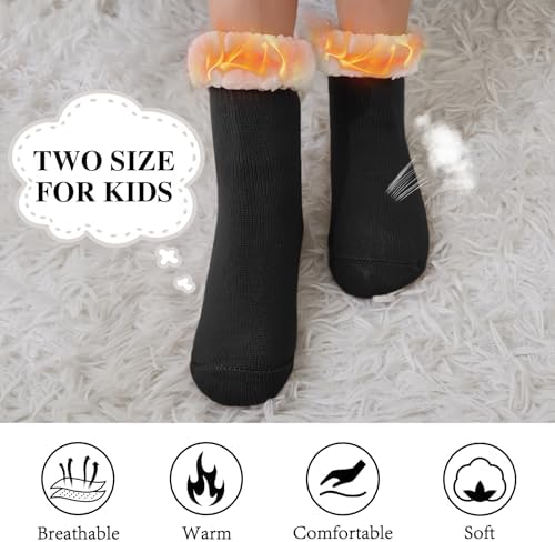 KFUBUO Kids Fleece Slipper Socks with Non-Skid Soles