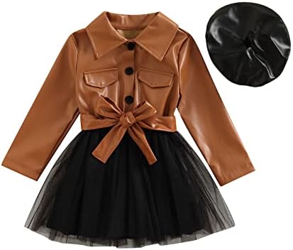 Toddler Girls Faux Leather Tulle Winter Outfit