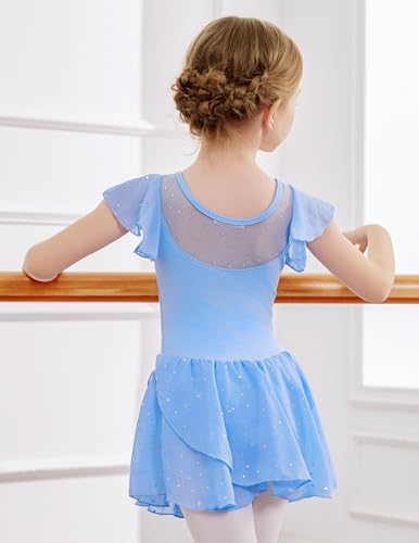 Zaclotre Girls Sparkle Ruffle Sleeve Ballet Leotard
