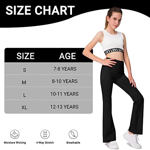 AENLLEY Girl Yoga Flare Wide Leg Tummy Control Stretchy Pants with Pockets