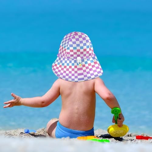 Adjustable Gradient Red Blue Checkered Toddler Kids Hat