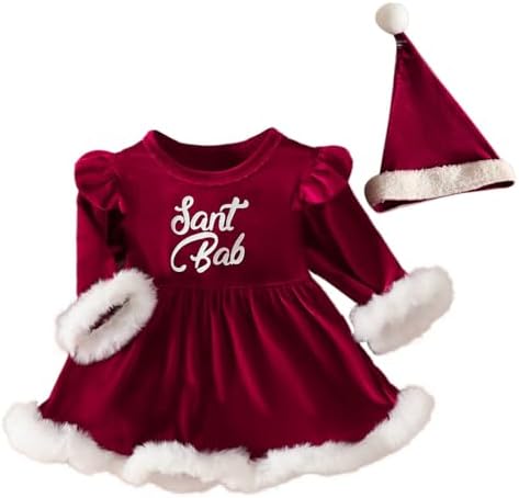 Newborn Baby Girl Christmas Dress with Santa Hat - 2Pcs