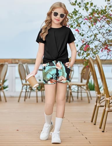 Arshiner Girls 2-Piece Twist Front Top and Shorts Set