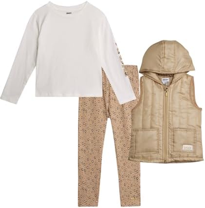 DKNY Girls Quilted Vest Puffer Flare Leggings Set