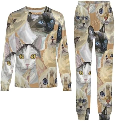 Kids Thermal Set Cats Face Pajamas for Boys Girls