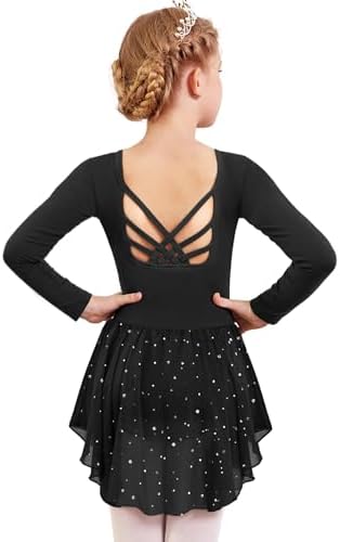Arshiner Girls Ballet Leotard with Criss-Cross Back and Shiny Skirt Dress