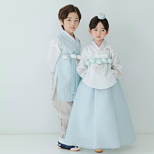 Stylish Sky Dangui Korean Hanbok Dress for Kids 10015yo