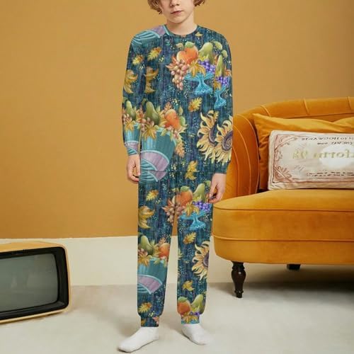 Thermal Underwear for Kids Pumpkins Flower Unisex Base Layer Set