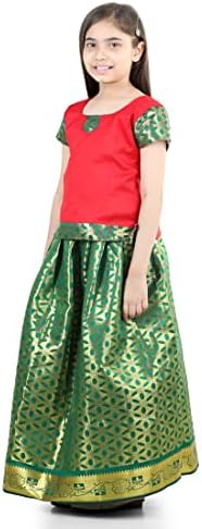 BownBee Baby Girls Pavda Pattu Lehenga Choli Half Sleeve Dress
