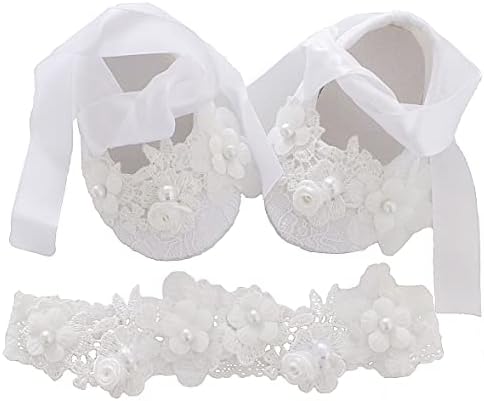 LilPinkGoose 0-18M Baby Girls Newborn Christening Shoes HeadBand Set