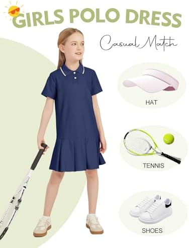 Flygo Girls Athletic Polo Dress for Tennis Golf and More