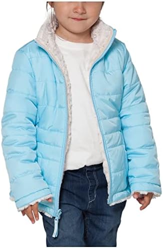 RokkaRolla Girls Reversible Water-Resistant Teddy Sherpa Fleece Puffer Jacket Winter Coat