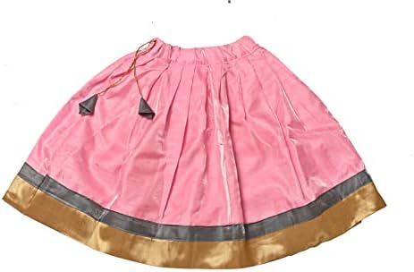 Elegant Satin Silk Lehenga Choli for Kids in Grey Baby Pink