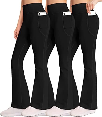 AENLLEY Girl Yoga Flare Wide Leg Tummy Control Stretchy Pants with Pockets