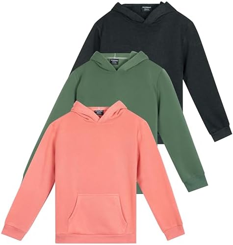Real Essentials 3-Pack Girls Soft-Brushed Fleece Pullover Hoodie with Kangaroo Pocket